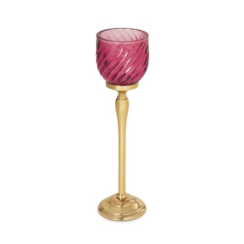 Image of Pure Home Pink Swirl Textured Hurricane - Large | Size: 9 x 9 x 24 cm | Premium Hurricanes for Home Decor | Table Top & Shelf Decor Showpiece | Ideal for Diwali & Festive Gifting | Premium | Pack of 1