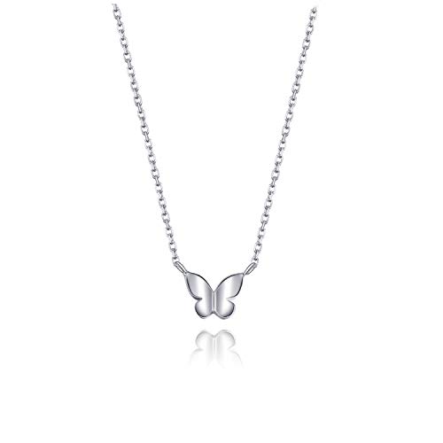 Butterfly Necklace Sterling Silver Butterfly Necklaces Minimalist Necklaces for Women (Silver)