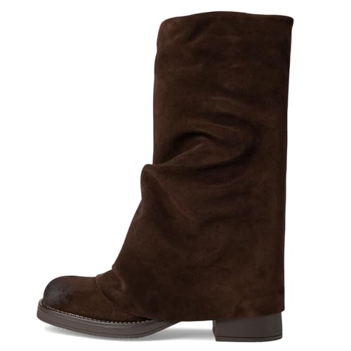 KysBloes Mid Calf Slouch Boots for Women Chunky Heel Fold Over Boot Closed Toe Comfortable Slouchy Moto Boots2