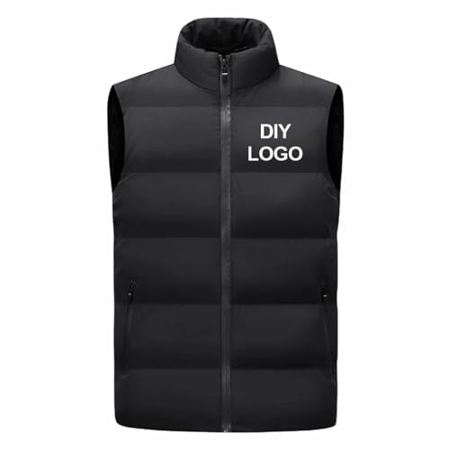 ZYWEHC DIY Logo Ärmellose Herrenweste mit Stehkragen, Dick Gefüttert Winddicht Winter Mantel Individueller Aufdruck Warme Weste Personalisiertes Geschenk Color1,3XL