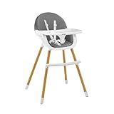 TULANO Morsel Grey | Kinderhochstuhl 2 in 1 Hochstuhl Babystuhl Kombihochstuhl | Abnehmbare Tablett | 5-Punkt-Gurt | Fußstütze | Rutschfeste Beine Holz | Mitwachsend ab 6 Monate bis 6 Jahre | Grau