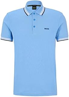 BOSS Mens Paddy Curved-Logo Polo Shirt in Organic Cotton Blue