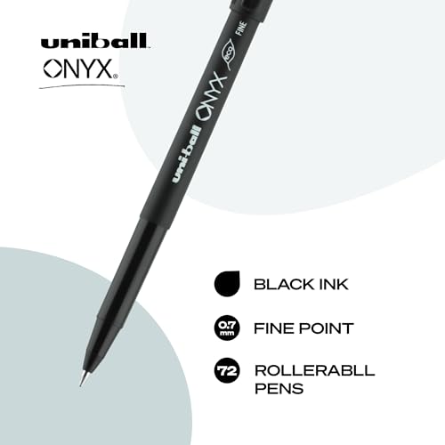Bolígrafos uniball Onyx Rollerball, Punta fina 0.7 mm, Negro, Pack 72 miniatura 2