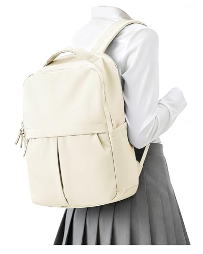 suratio Small Laptop Backpack for Women - 14 Inch Laptop Compartment, Lightweight Waterproof Travel Backpack for College, Work, Beige