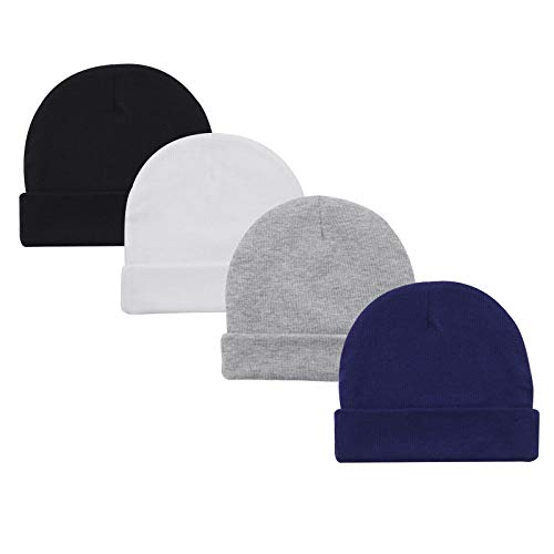 American Trends Baby Hat Newborn Hats Baby Boy Hat 0-6 Months Winter 100% Cotton Beanie Caps Black & White & Gray & Navy