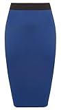 Longueur du genou Jupe Crayon midi Unie sans Marque pour Femme, Jupe de Bureau Moulante en Jersey Extensible, Taille 8-26 (UK XXL/XXXL 24-26, Bleu Roi)