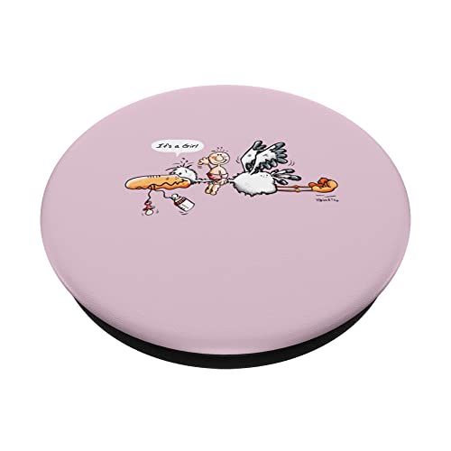 Little Baby Girl flys with a Stork I Pregnancy It's a Girl PopSockets Swappable PopGrip, Black - Image 2