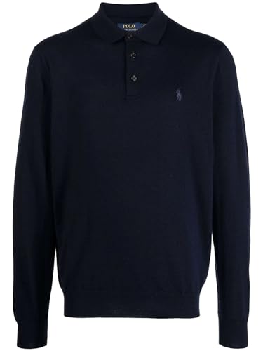 Polo Ralph Lauren Men's Merino Wool Long Sleeve Polo Shirt (UK, Alpha, M, Regular, Regular, Navy)