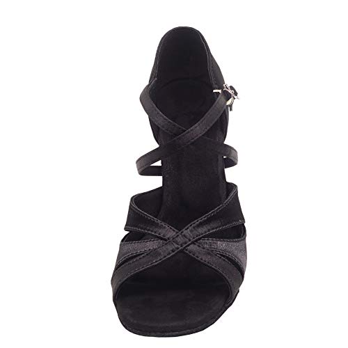 Women's Latin Dance Shoes Female's Ballroom Salsa Dance Shoes With 2.5" Heel(A-Style Black Size 6.5) #TOP1
