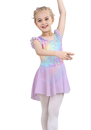 Ilover YYL229-5_1--120 Kids Girls Classic Ruffle Sleeve Tutu Kirted Leotard Dress For Dance thumb #2
