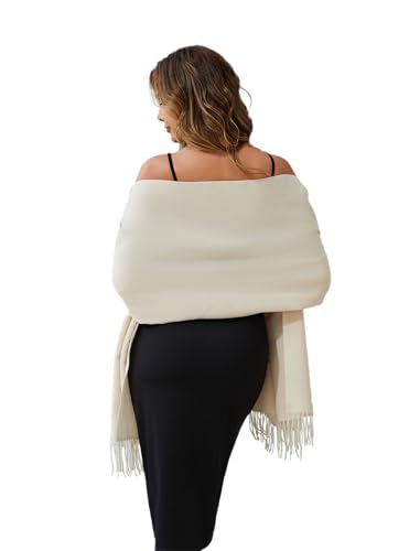 CHUNG Women Soft Cashmere Feel Scarf Blanket Pashmina Shawl Cold Weather Fashion Solid Scarves,Cream White