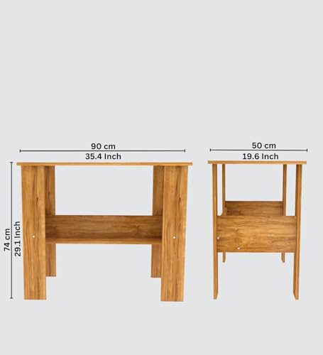 Image of Compact Study Desk with Storage Shelf, Natural Wood Finish, Space-Saving Home Office Table, 90x50x74 cm, DIY Assembly