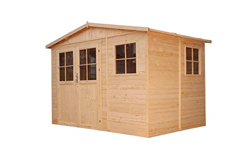 TIMBELA Holz Gartenschuppen MIT IMPRÄGNIERTEM Boden - Abstellkammer mit Fenstern, mit hochwertige abschließbare Tür…
