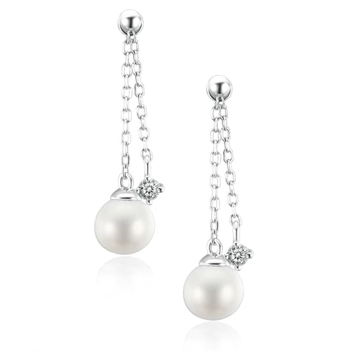 Moissanite boucles d'oreilles pendantes en or 18K et perles de culture