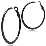 [Adelina Style] ピアス レディース 人気 フープピアス 1ペア 大きめピアス リング 幅2mm サージカルステンレス 金属アレルギー対応 大ぶり 両耳 (ブラック/外径60mm)