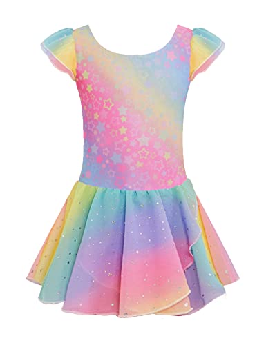 trudge Mädchen Ballettkleidung Ballettkleid mit Tütü Rock und Rüschenärmeln Ballettanzug Balletttrikot Tanzkleid für Kinder PAT8 120