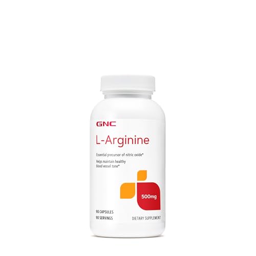 GNC L Arginine 500mg Supplement, Supports Healthy Blood Vessel Tone, 90 Servings