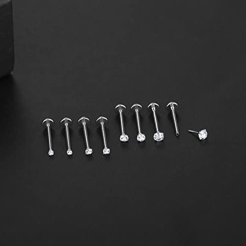 Oveta Threadless Push in Lip Rings 16G/18G/20G Labret Jewelry CZ Lip Studs Stainless Steel Cartilage Earrings for Women Monroe Medusa Piercing Jewelry 6/7/8/10/12mm Bar Length4