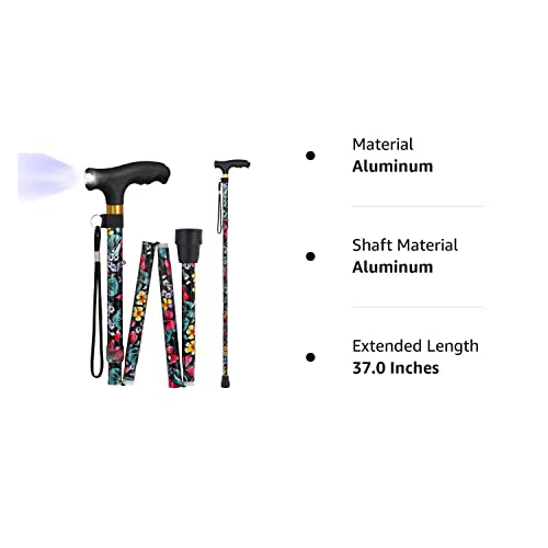 Junra Walking Folding Cane With Led Light For Women And Men, Portable Foldable Cane, Collapsible Aluminium Cane, Lightweight And Adjustable Walking Sticks For Seniors Balance #TOP7