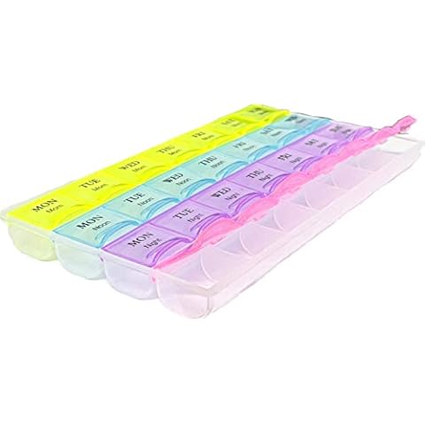Weekly Pill Box 7 Day 28 Compartments Tablet Organiser with Labels Requisite Needs Cover