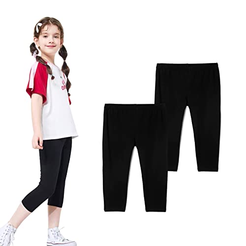 THEE BRON Calça legging feminina capri básica de verão infantil, 2pk-f-carpri-black, 6 Anos