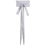 Inzegao Ceinture Obi en coton et lin pour femme avec lacets   Ceinture large à nouer pour robe, gris clair, Wide 3.94