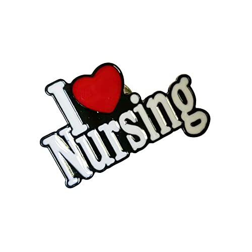 Image of White and Black Enamel Red Heart I Love Nursing I Love Chemistry English Words Brooch and Pin