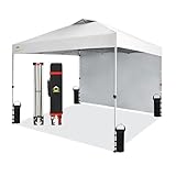 CROWN SHADES 10x10 Pop Up Canopy with 1 Side Wall - Beach Tent with One Push Setup - Outdoor Sun Shade for Events, Parties, Camping - Gazebo with STO-N-Go Cover Bag (White)