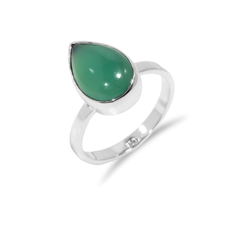 Bague onyx vert et argent poire pour des fiançailles bohèmes