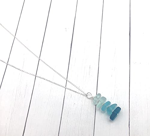 Beachy Blue Fade Stacked Sea Pebble Pendant Necklace by Aimee Tresor Jewelry4