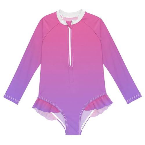 Colorful Violet Gradient Baby Girl Bathing Suit Long Sleeve UPF 50+ One Piece Toddler Swimsuit Size 4t
