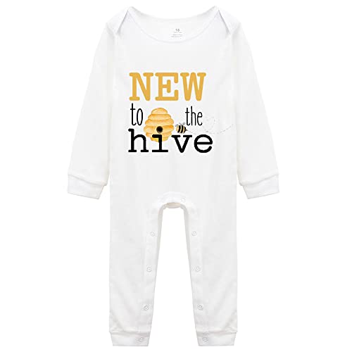 Image of Bee Onesie- New to The Hive -New Baby Onesie Funny One-Piece Infant Baby Bodysuit0-24 Months Long Sleeve White
