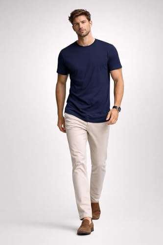 Image of Mens T Shirt Premium Cotton Slim Fit Crew Neck Short Sleeve Casual Basic Tee Soft Breathable Everyday Essential