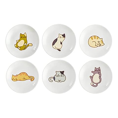 Mozacona 6pcs Ceramic Cat Appetizer Plates Sauce Dishes Dessert Dishes Seasoning Dishes Cover