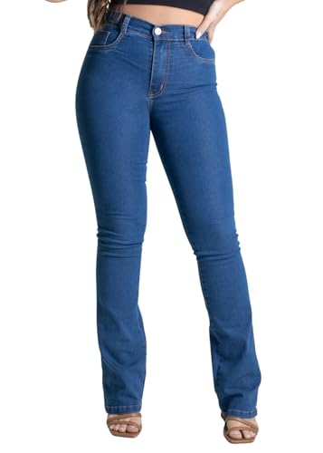 Calça Jeans Feminina Sawary Boca de Sino Flare Boot Cut Lycra Elastano Confortável Moda Feminina Rou