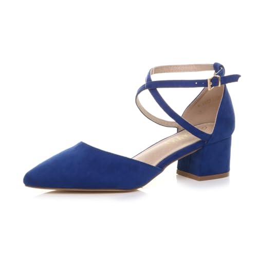 AJVANI Womens Ladies mid Block Heel Cross Strap Evening Mary Jane Court Shoes Size 8 41