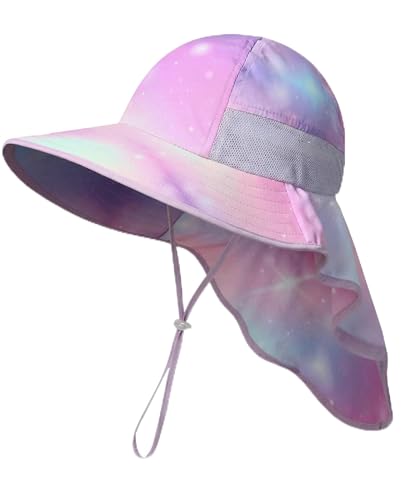 Image of icolor Kids Sun Hat UPF50+ Sun Protection Bucket Hat Toddler Summer Beach Play Hats with Neck Flap for Girl Boy Ages 3~10