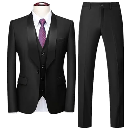 Men Soild Formal Wedding 3 Piece Black Blue Dark Fashion Simple Business Social Tuxedo Set3