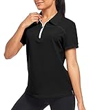 IGEEKWELL Golf Shirts Women Golf Polo Neck Collar with Zip Up Polo Short Sleeves Moisture Wicking Te