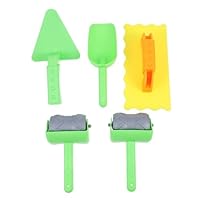 GALPADA Children's Bricklaying Tool Toy Set for Boys and Girls, 5pcs Sand Dig Mold Building Toys Shovel, Triangle Trowel, Smoothing Tool, and 2 Sand Wheel Rollers for Beach and Bath Play