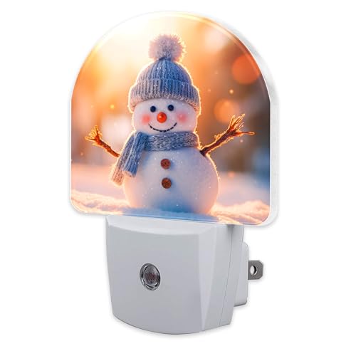Image of Cute Winter Snowman Night Light, Christmas Snowman in The Sun Dusk to Dawn Night Light Plug in,0.5w Energy Saving Sleep Friendly Nightlights for Kids Boys Girls Home Decor