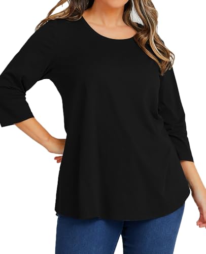 Plus Size 3/4 Sleeve T Shirts Women Fall Tops Round Neck Tshirts Tunic Casual Tee2