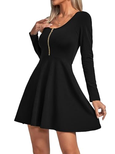 Umenlele Women's Scoop Neck Long Sleeve Dresses Casual Flowy Swing Mini Short Wrap Skater Dress3