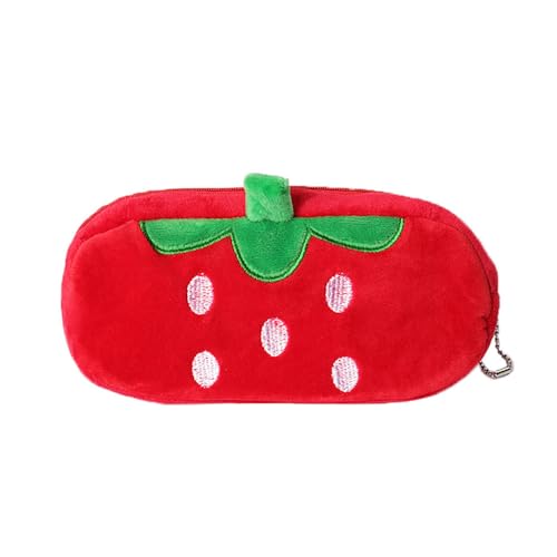 Image of HSYHERE Creative Cute Lovely Funny Happy Animals Bear Frog Face Fruit Strawberry Watermelon Soft Stuffed Surface Clothes Zipper Pencil Box Pencil Case Pencil Holder Pouch Pen Bag - Strawberry