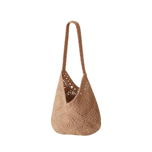 Women Cotton Woven Shoulder Bag Hollow Out Crochet Bohemian Summer Casual Beach Bag
