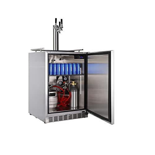HCK Kegerator, 24 Inch Outdoor Kegerator for Patio with 3 Taps, Full Size Beer Dispenser and Beverage Refrigerator with Auto Defrost & Reversible Stainless Steel Door, Ideal for Home Bars on Fridge.com