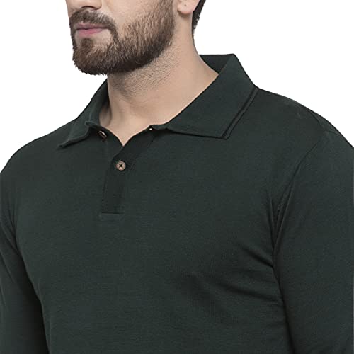 Image of Kalt Mens Basic Solid Full Sleeves Polo Cotton Blend Knitted Regular Fit Polo-Neck T-Shirts with Collar Stylish