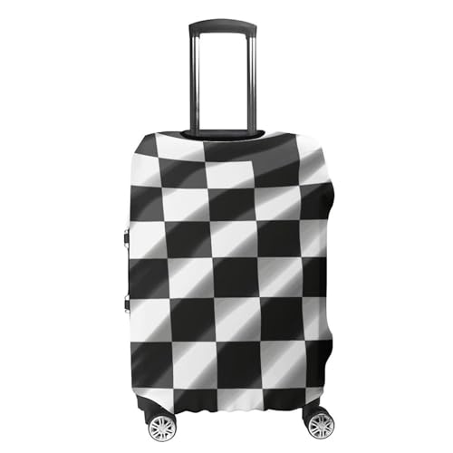 Black White Race Checkered Flag Elastic Luggage Cover Suitcase Protector for 19-32 Inch Suitcases | Universal Stretchable Travel Bag Cover | Anti-Scratch, Washable with Zipper Closure L4