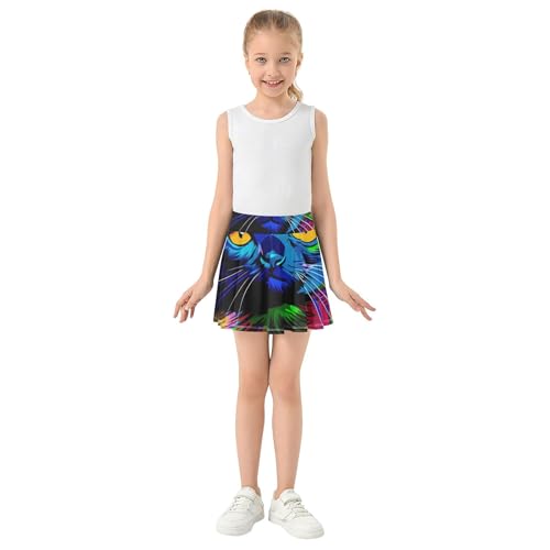 Colorful Cat Print Skirts with Shorts Dance Girls Skorts Athletic Shorts Teen Cheer 4t3