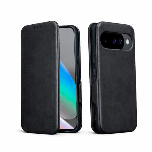 Image of Vegan Leather Wallet Case for Google Pixel 10 / Pixel 10 Pro, Premium PU Flip Cover with Card Slot, Magnetic Closure, Kickstand, Slim Durable Design, Privacy Protection - Black